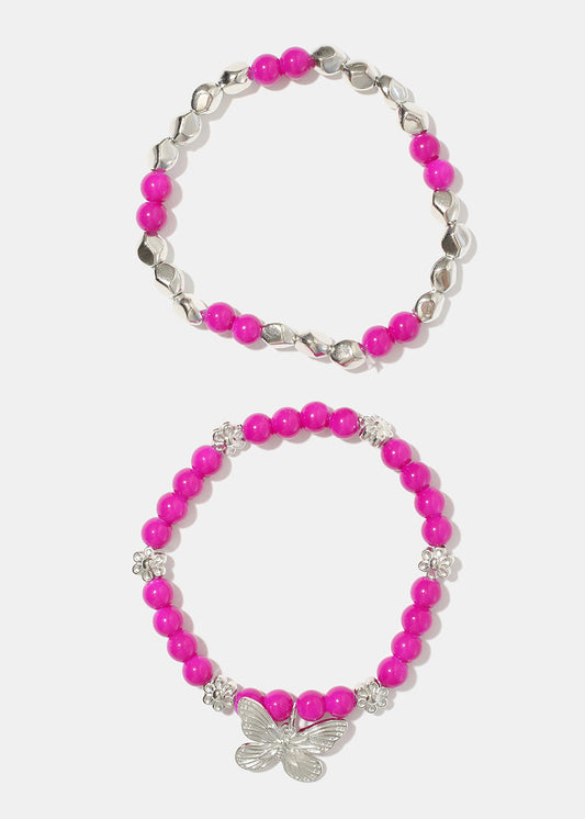 Dark Bead Bracelet with Butterfly