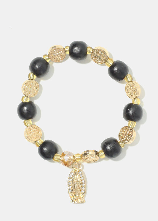 Rosary Wood Bead Bracelet
