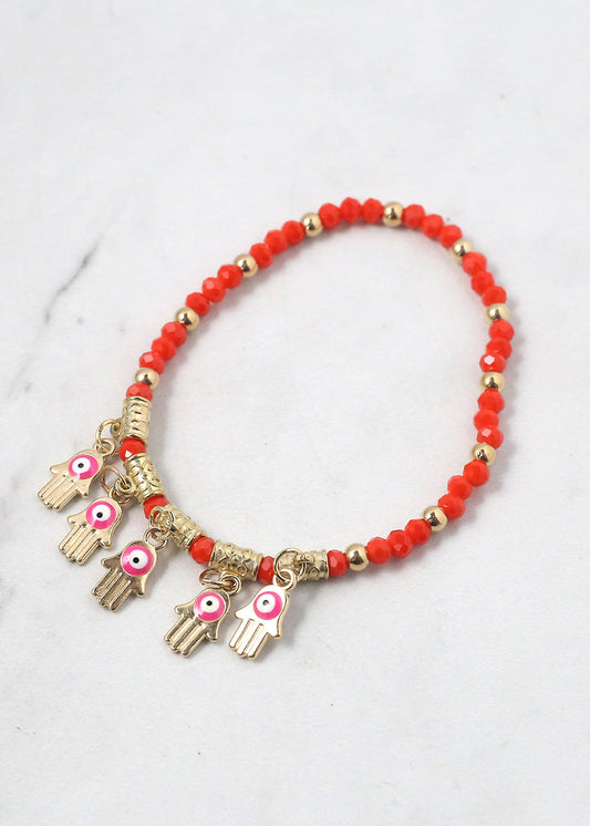 Beaded Hamsa Hand + Evil Eye Bracelet