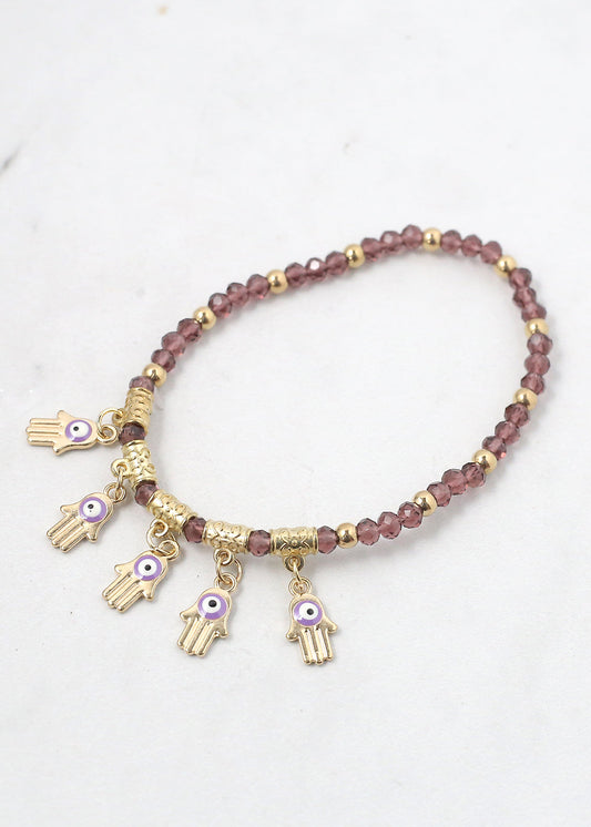 Hamsa Hands + Crystal Beads Bracelet