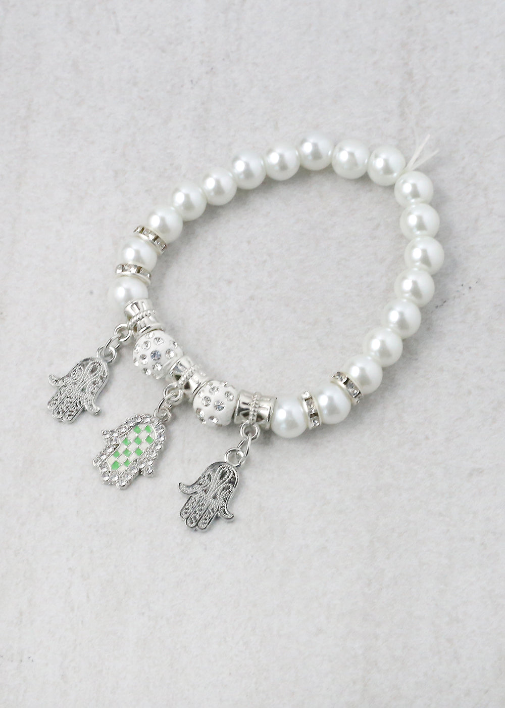 Pearl + Hamsa Hand Bracelet