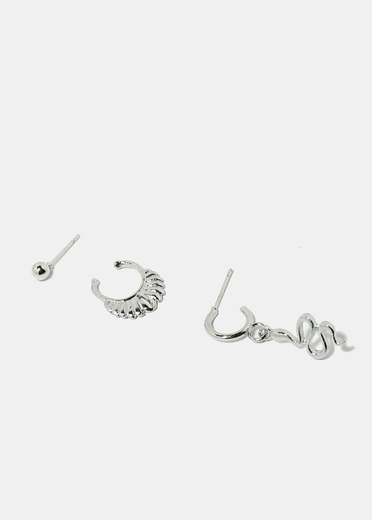 3-Piece Snake & Cuff Earrings