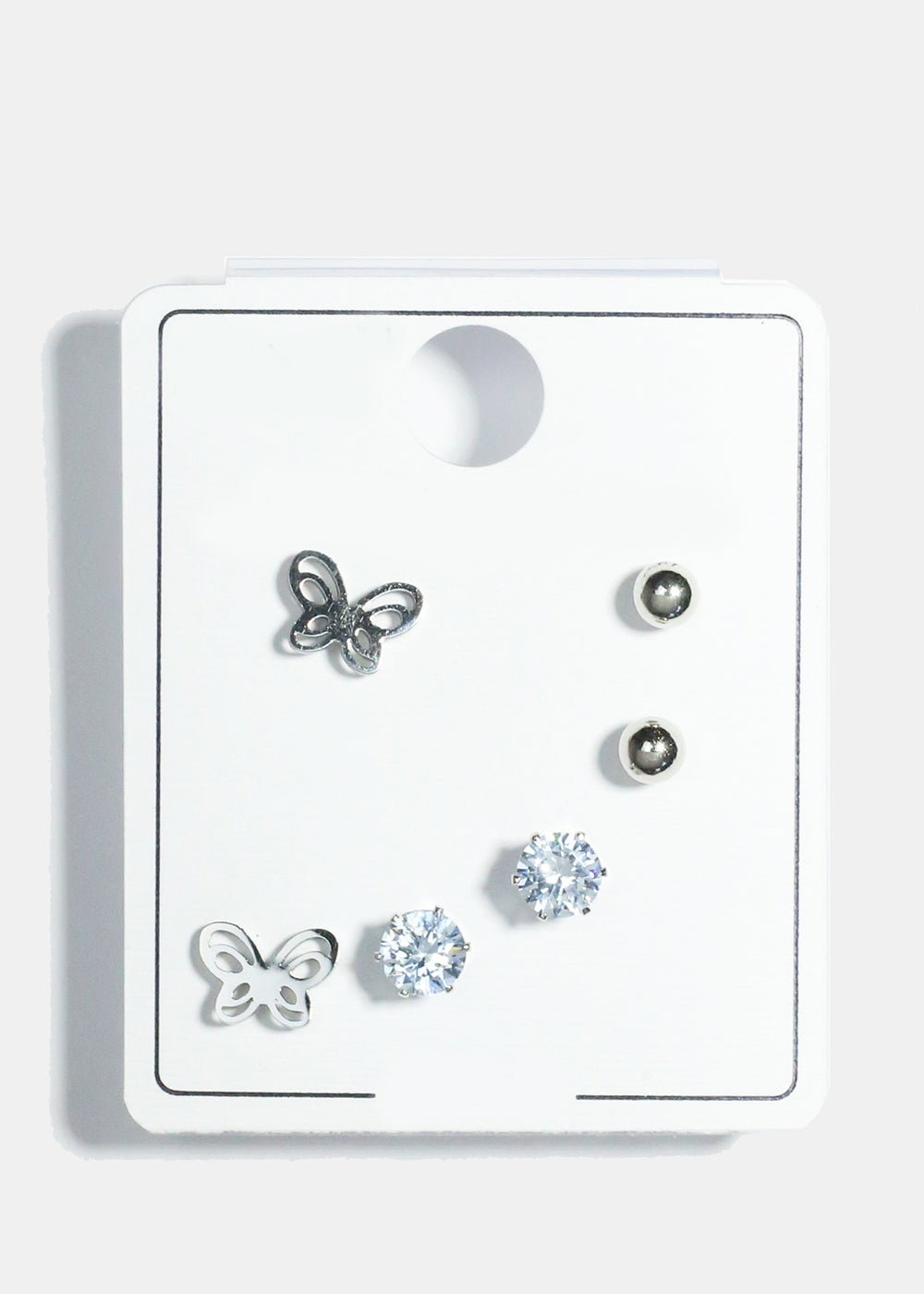 3-Pair Butterfly Stud Earrings