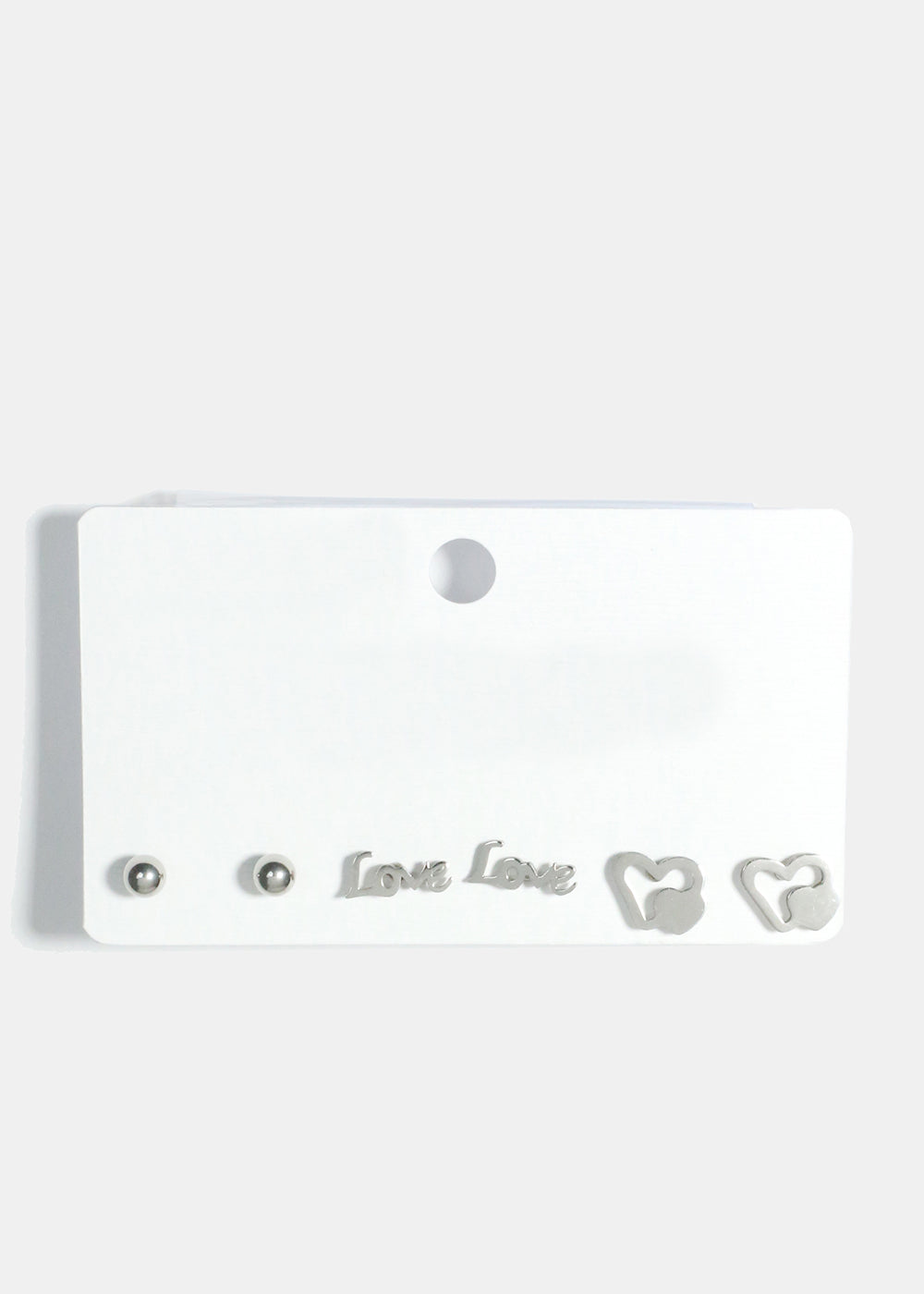 3-Pair "LOVE" & Heart Stud Earrings