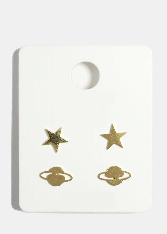Planet and Stars Stud Earrings Set