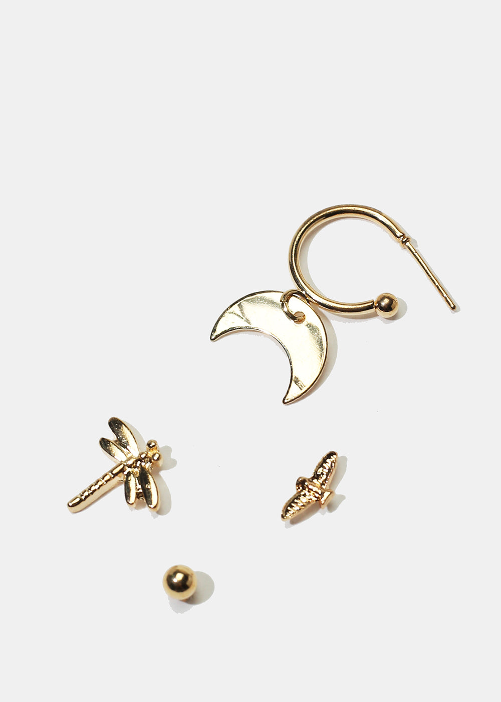 4-Piece Insect & Moon Earrings