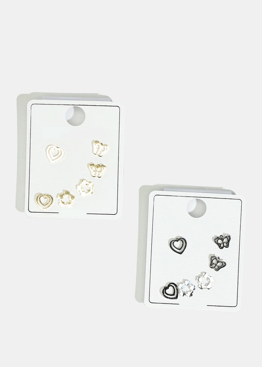 Butterfly & Heart Stud Earrings