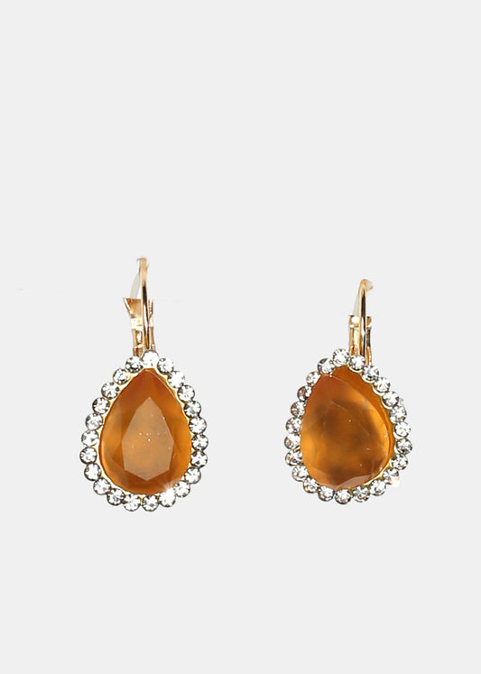 Rhinestone-Studded Teardrop Gemstone Earrings