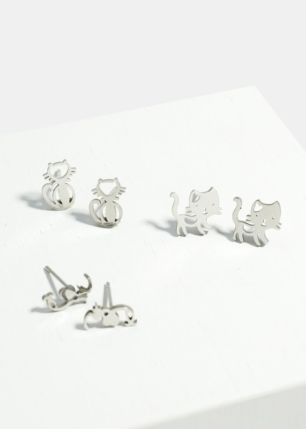 3-Pair Cute Cats Stud Earrings