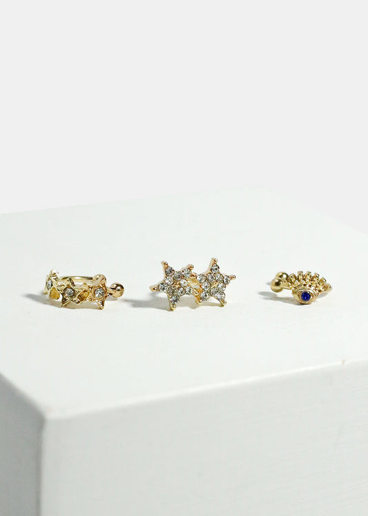 3-Piece Star & Eye Cuff Earrings