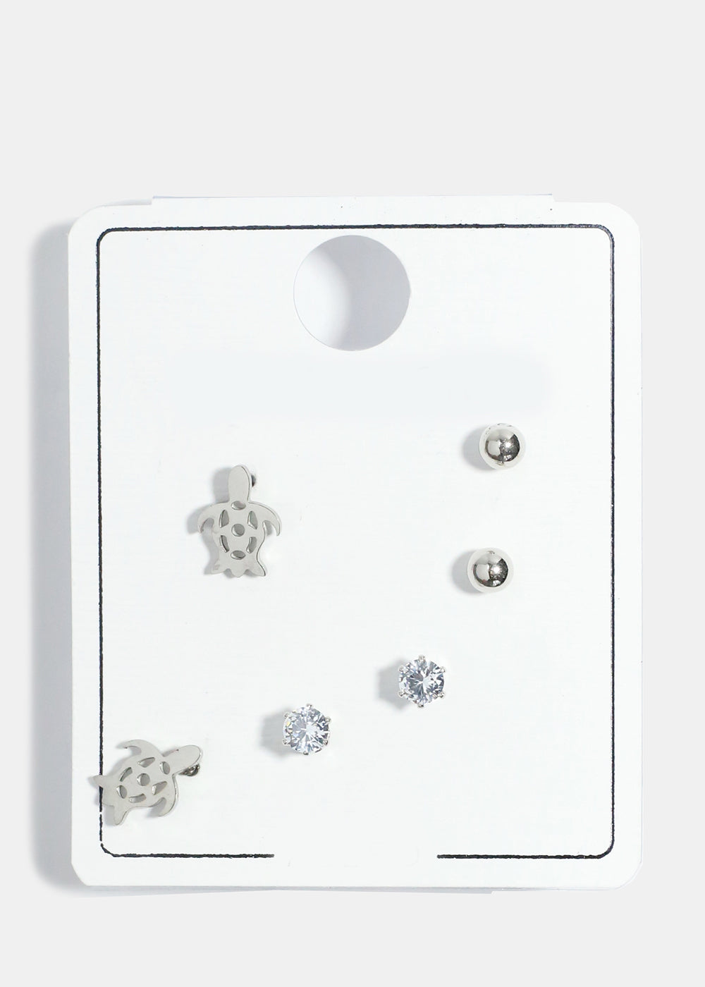 3-Pair Turtle & Gemstone Earrings Set