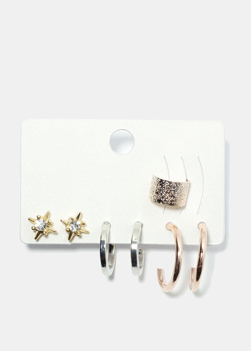 3 Pair Stud, Hoop & Cuff Earrings