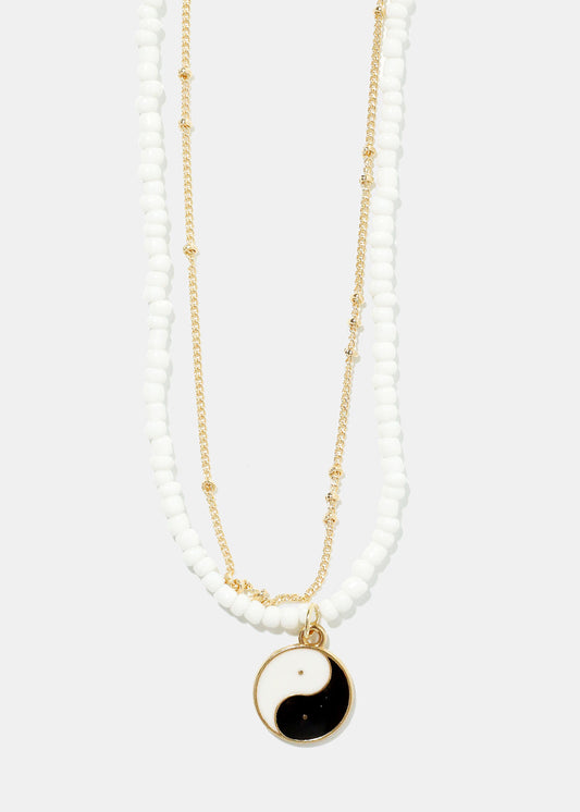 2 Layered Yin Yang Beaded Necklace