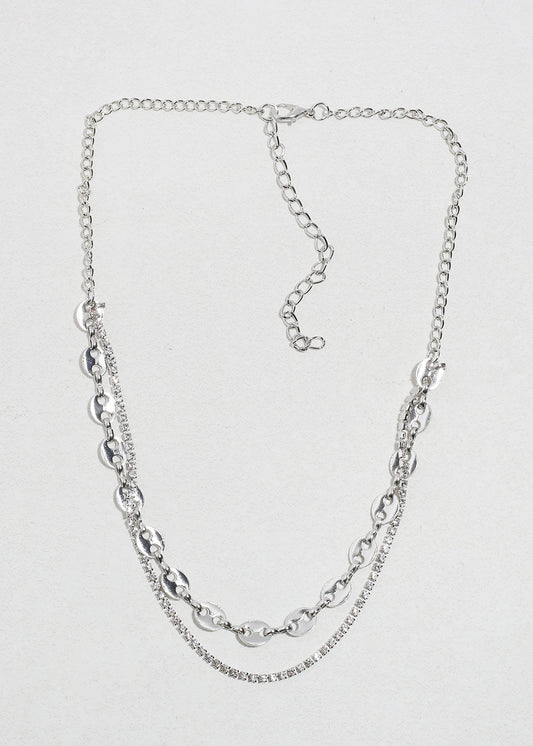 Layered Rhinestone Chain Necklace