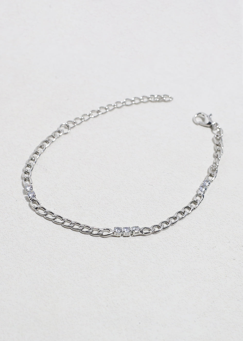 Silver Chain Bracelet with Rhinestones