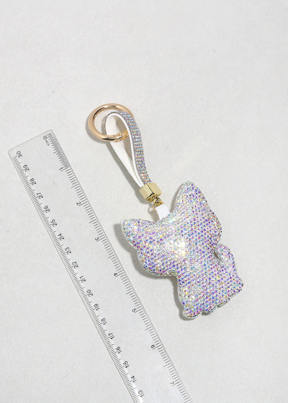 Iridescent Rhinestone Cat Bag Charm