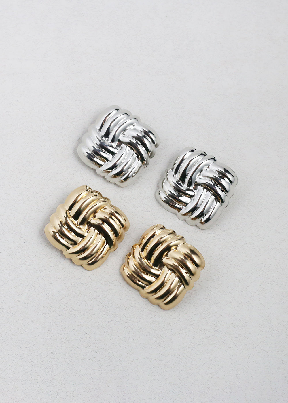 Vintage-Inspired Woven Square Button Earrings