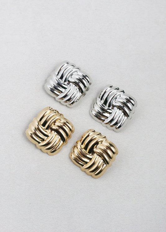 Vintage-Inspired Woven Square Button Earrings