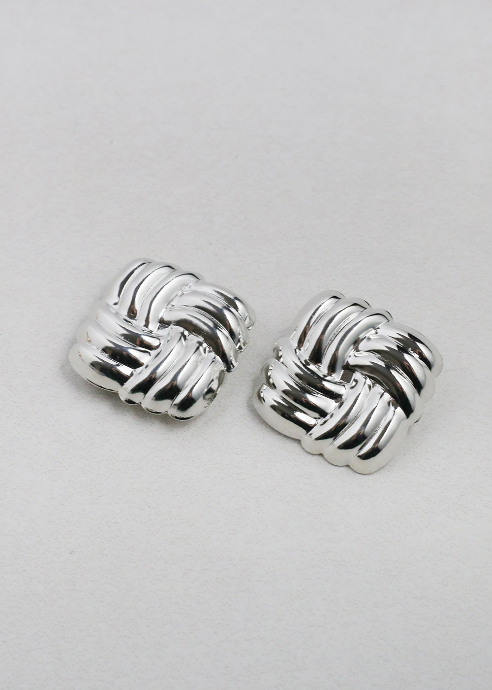 Vintage-Inspired Woven Square Button Earrings