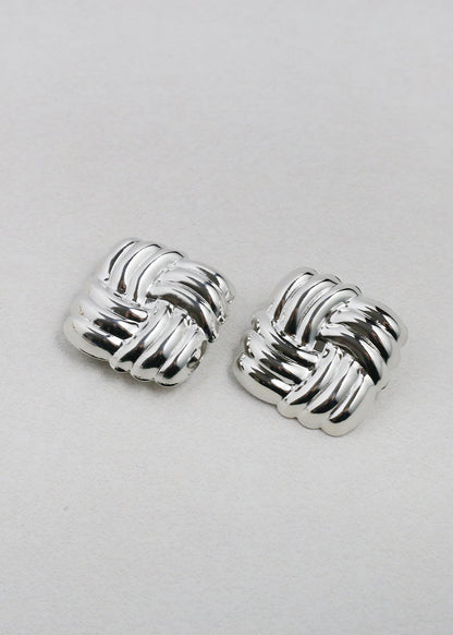 Vintage-Inspired Woven Square Button Earrings