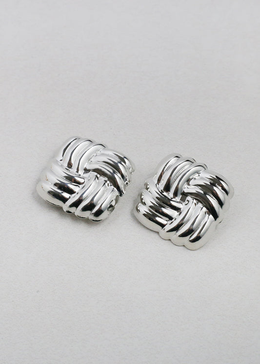 Vintage-Inspired Woven Square Button Earrings
