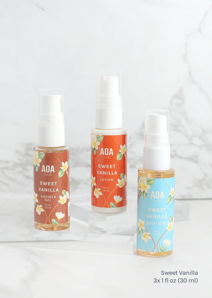 AOA Lotion, Shower Gel & Body Mist - Sweet Vanilla