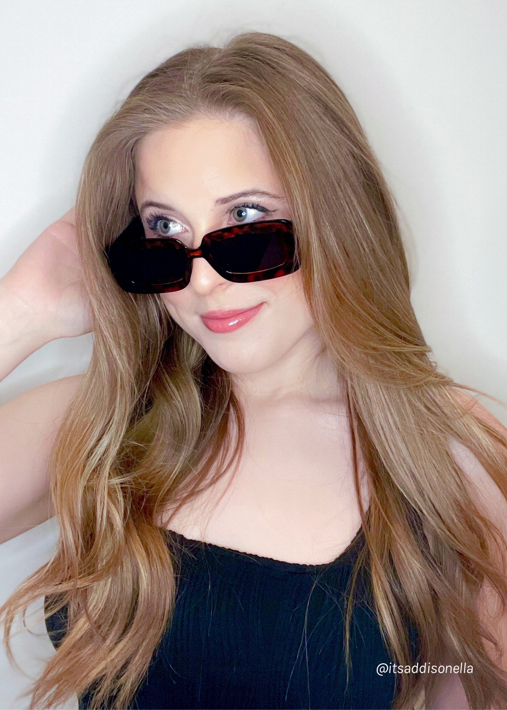 A+ Cheetah Print Rectangular Framed Retro Sunglasses