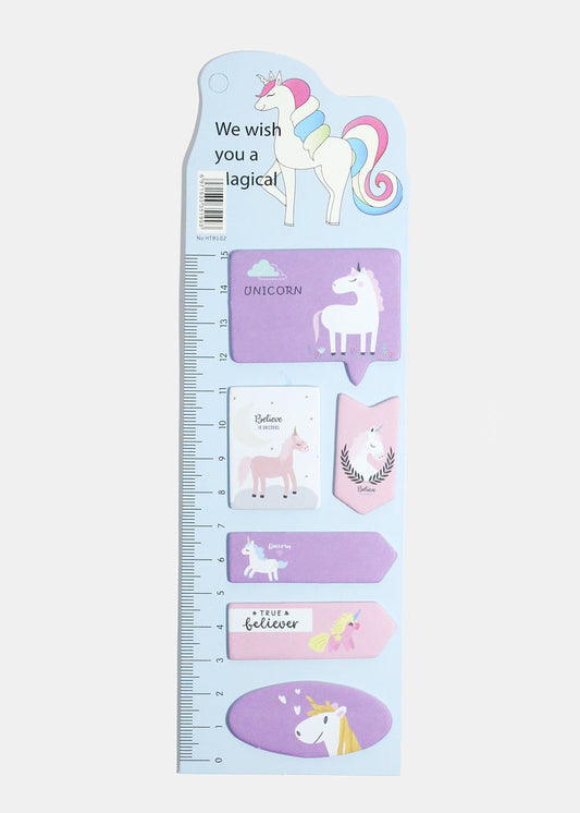 Unicorn Print Index Sticky Notes & Ruler