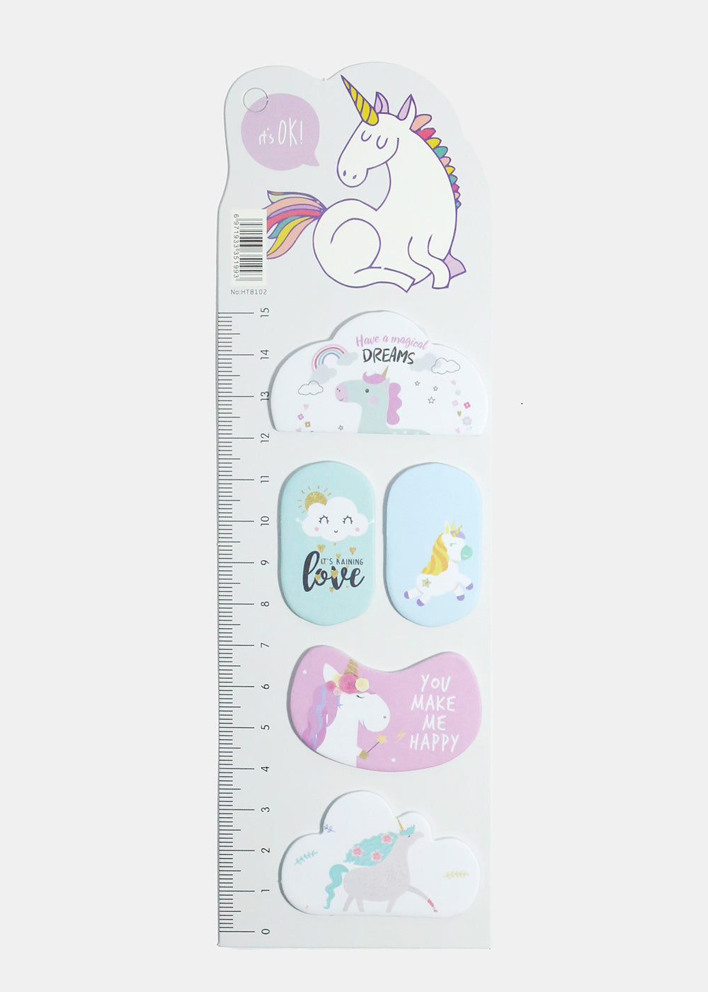 Unicorn Print Index Sticky Notes & Ruler