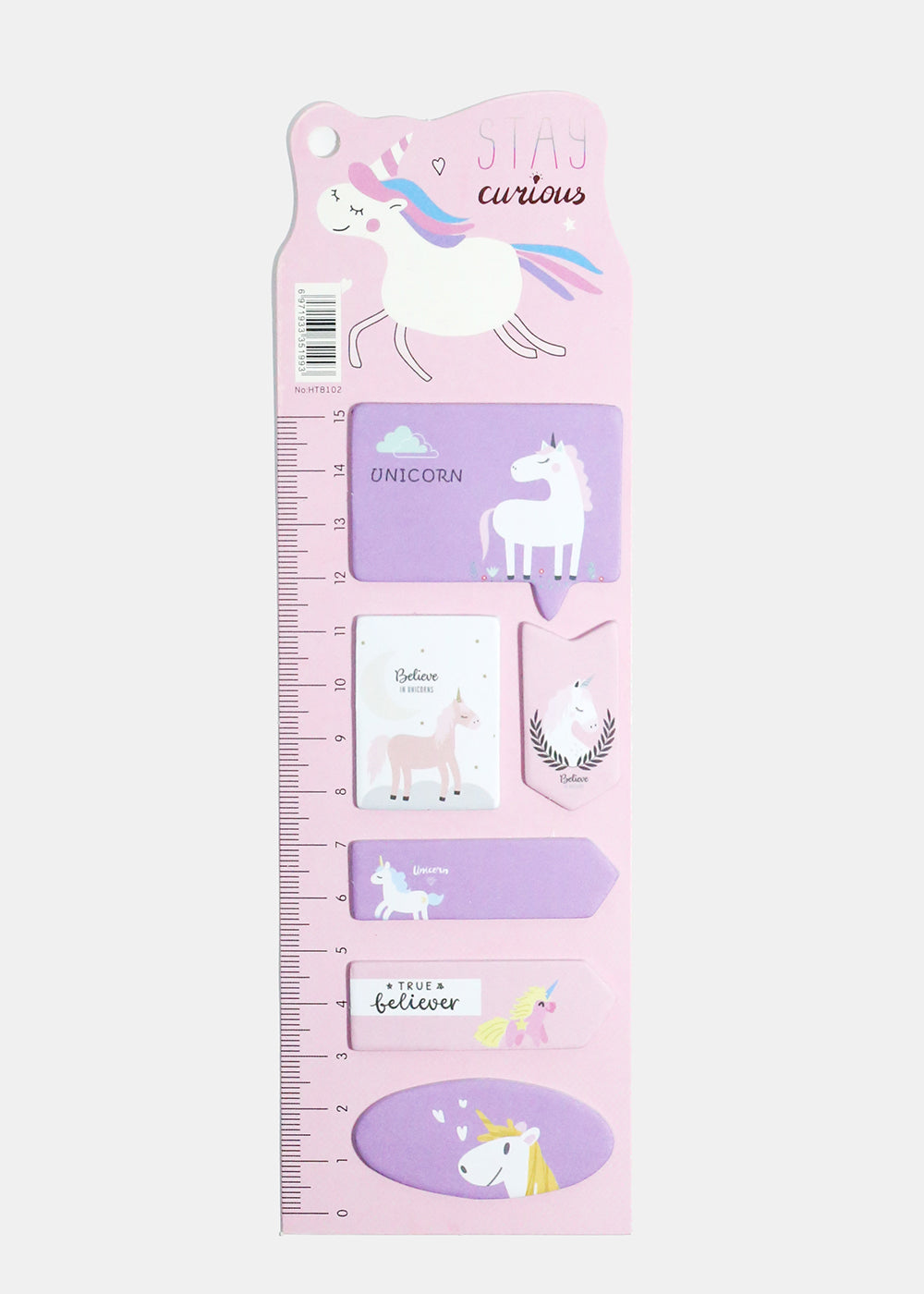 Unicorn Print Index Sticky Notes & Ruler