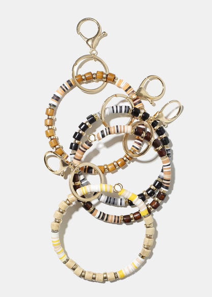 Wooden Bead Keychain Bracelet