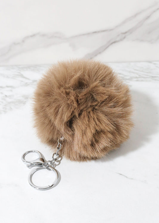 Neutral Faux Fur Pom Pom Keychain