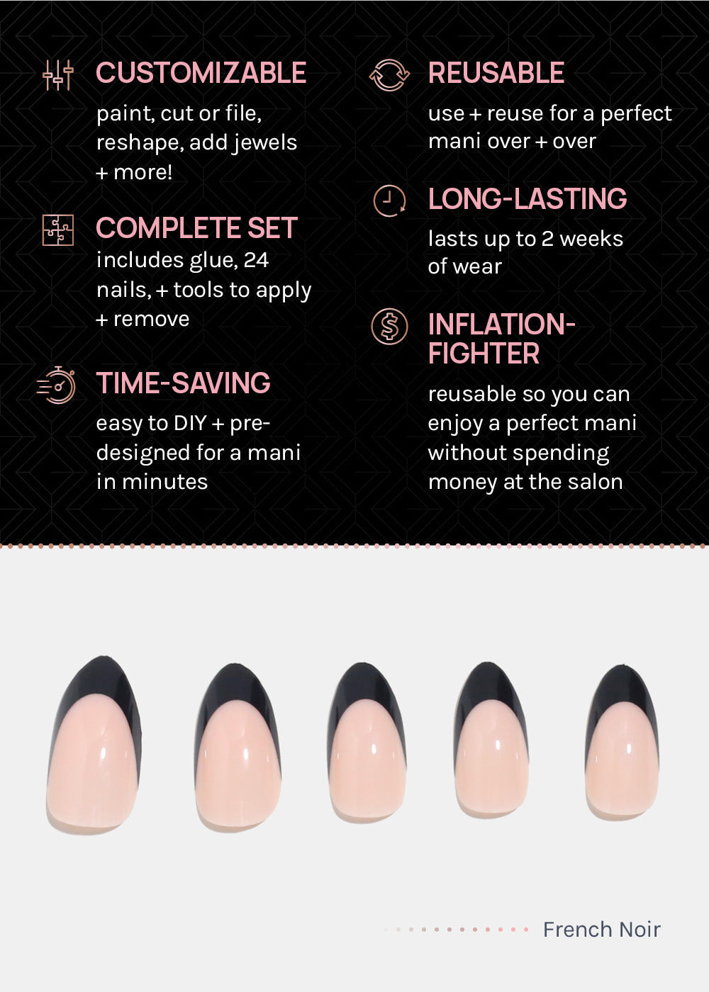 AOA Pro Press-On Nails: French Noir