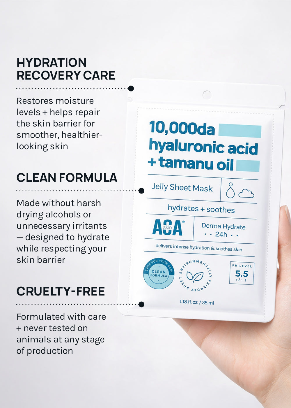 AOA Skin 10,000da Hyaluronic Acid + Tamanu Oil Sheet Mask
