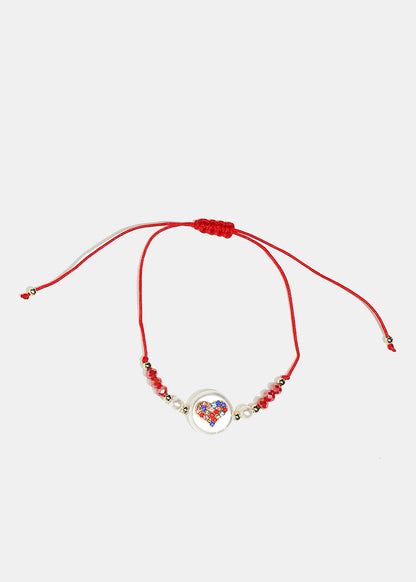 Rhinestone Heart Drawstring Bracelet
