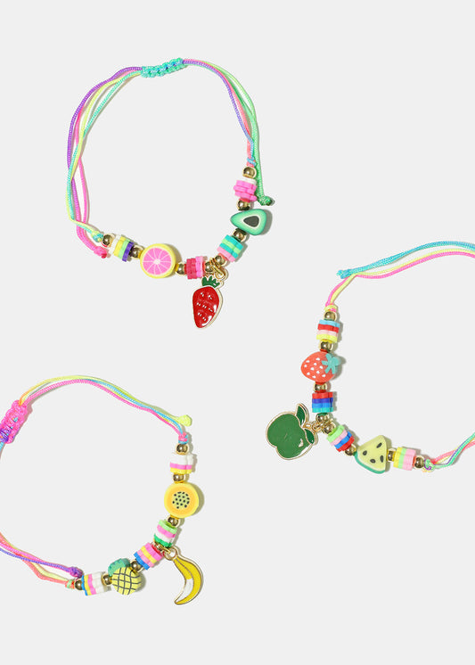 Fruit Charm & Bead Drawstring Bracelet