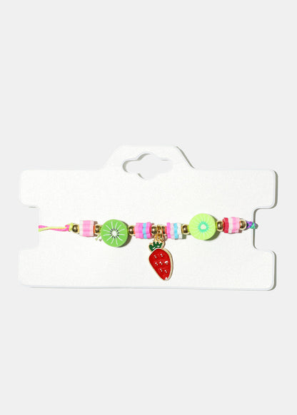 Fruit Charm & Bead Drawstring Bracelet