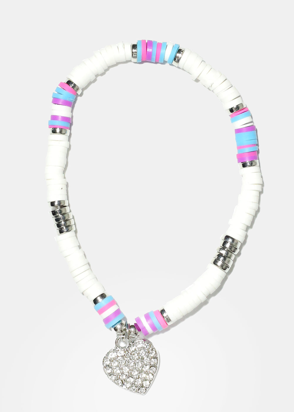 Rhinestone Heart Charm Beaded Bracelet