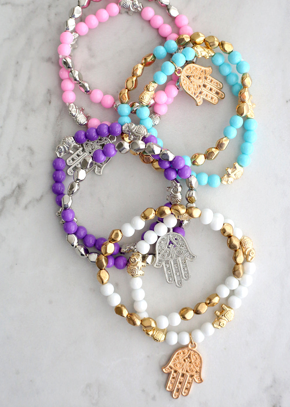 Double Bead Bracelet with Hamsa Hand Dangle