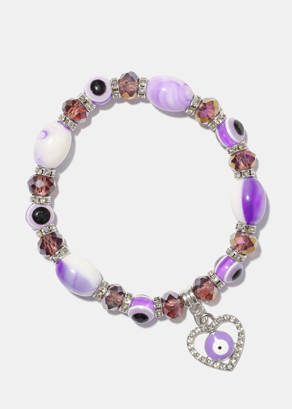Light Color Bead Bracelet with Heart & evil Eye