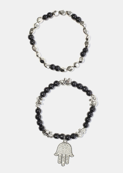 Bead Bracelet with Hamsa Hand