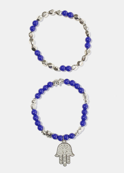 Bead Bracelet with Hamsa Hand