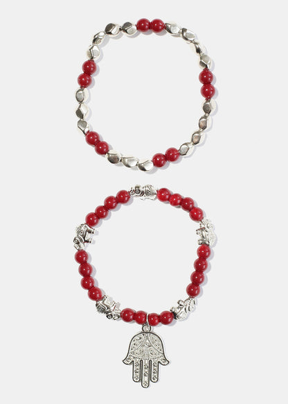 Bead Bracelet with Hamsa Hand