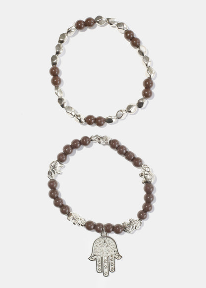 Bead Bracelet with Hamsa Hand