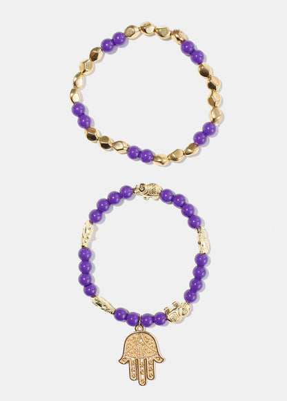 Bead Bracelet with Hamsa Hand