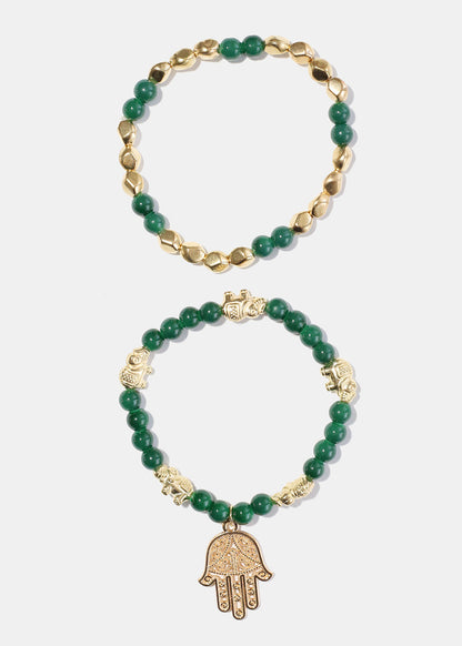 Bead Bracelet with Hamsa Hand