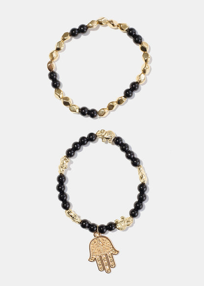 Bead Bracelet with Hamsa Hand