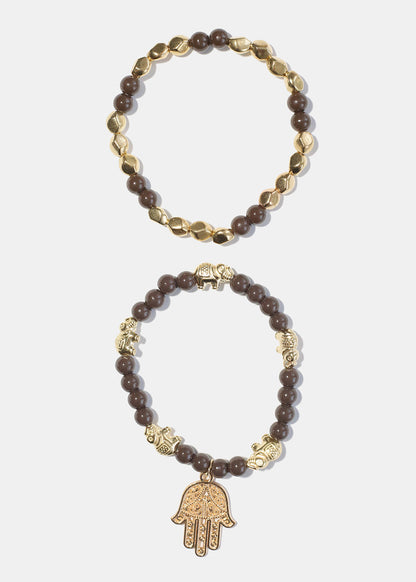 Bead Bracelet with Hamsa Hand