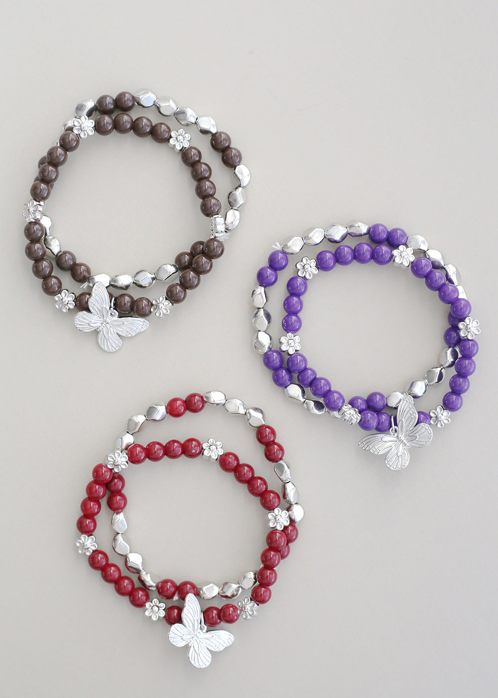 Dark Bead Bracelet with Butterfly