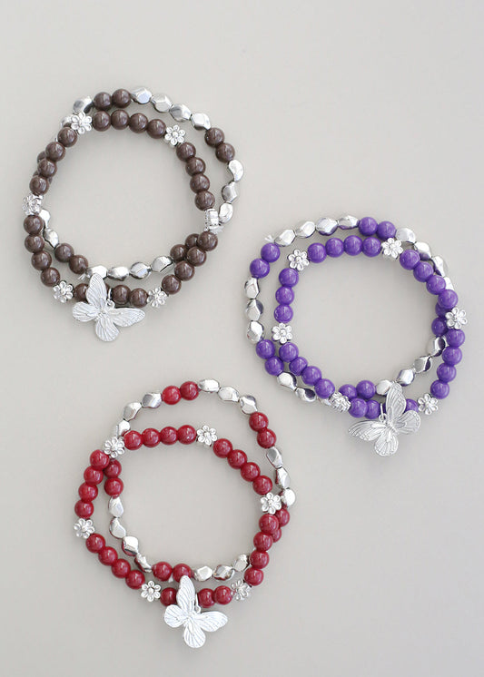 Dark Bead Bracelet with Butterfly